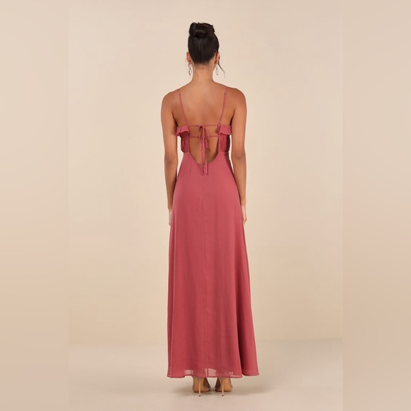 Lulus Exemplary Beauty Rusty Rose Sleeveless Tie Back Maxi Dress Wedding Guest - Picture 3 of 13